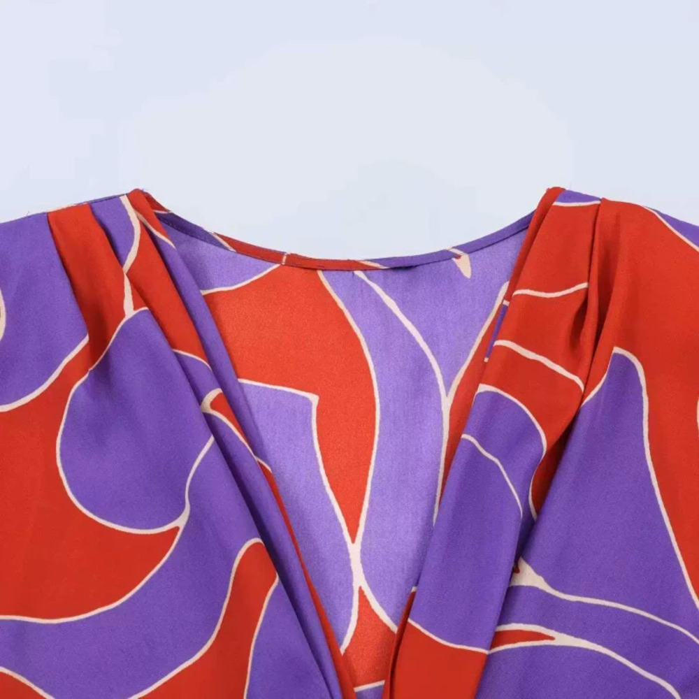 ZARA Summer Chic Versatile Printed Silk Satin Shoulder Pad Blouse